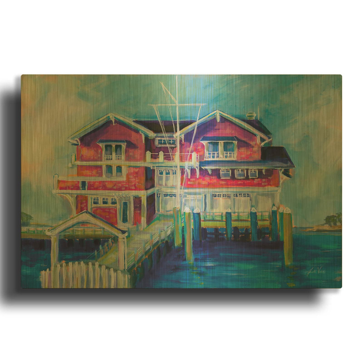 'Watch Hill Yacht Club' By Jeanette Vertentes Gold Metal Wall Art