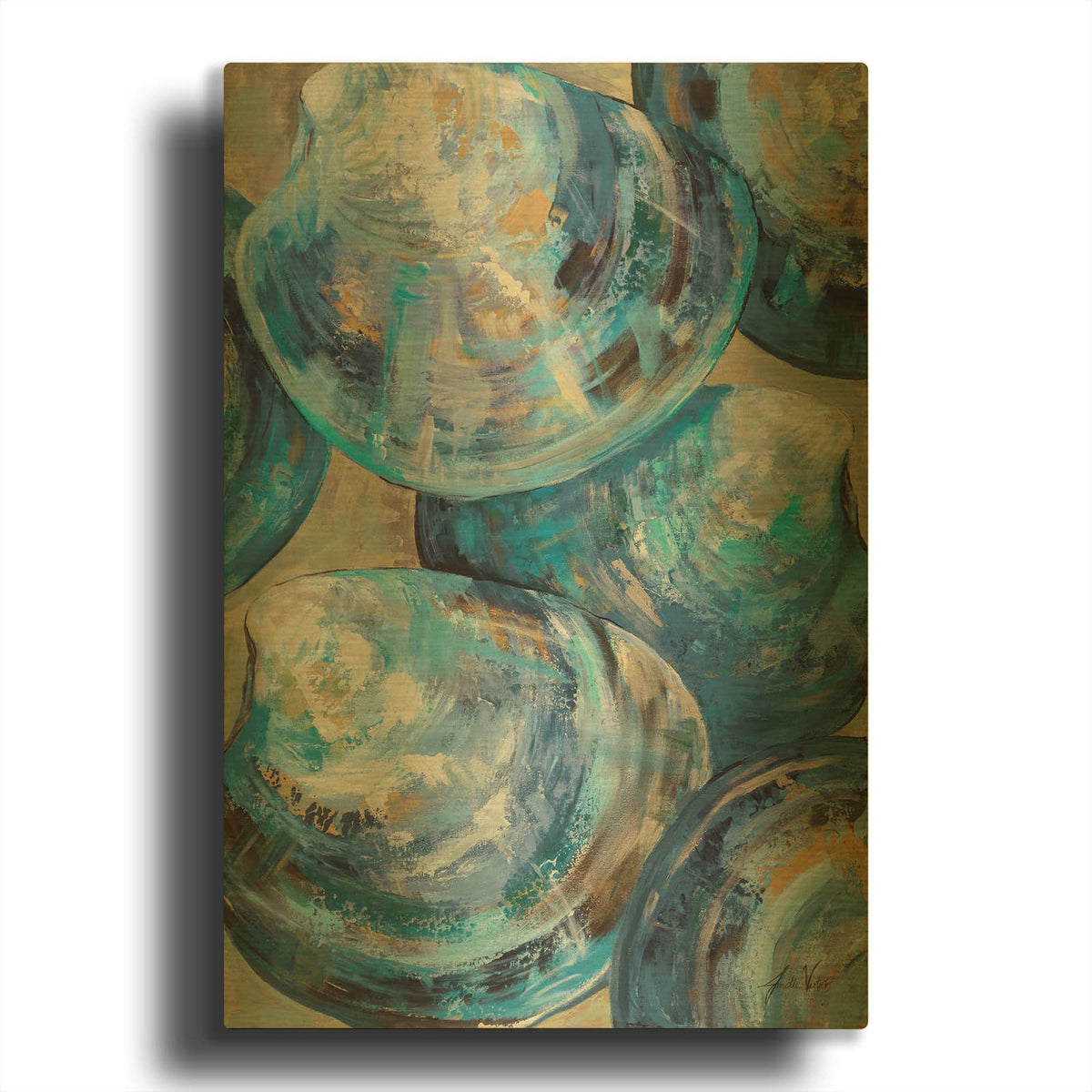 'Beyond Blue Shells Light' By Jeanette Vertentes Gold Metal Wall Art