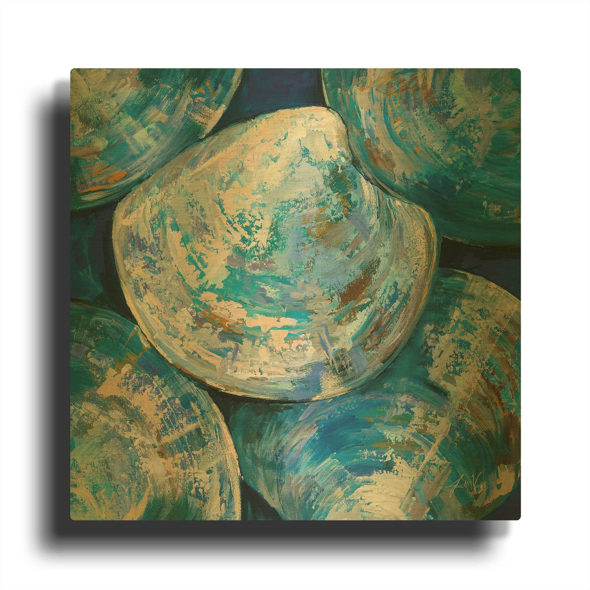 'Blue Cherry Stones' By Jeanette Vertentes Gold Metal Wall Art