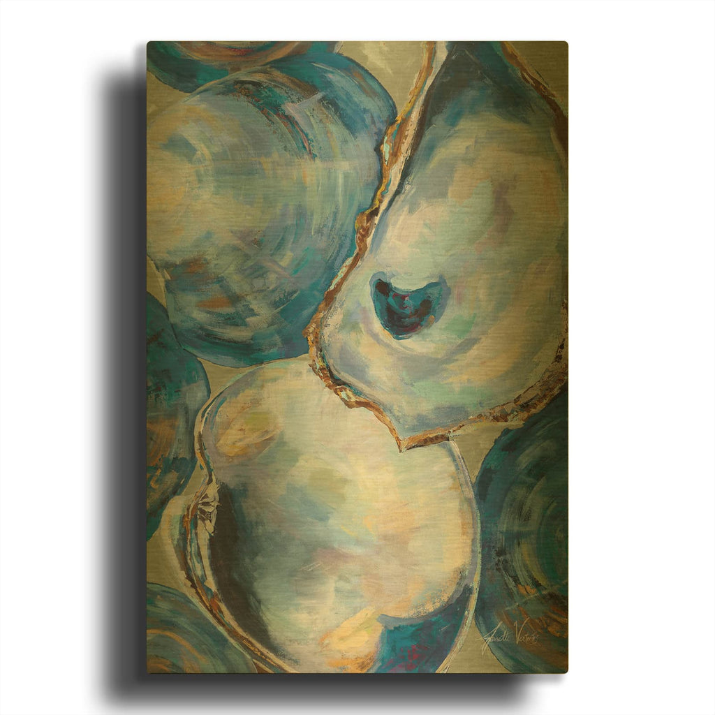'Matununk Shells Tan Copy 2' By Jeanette Vertentes Gold Metal Wall Art