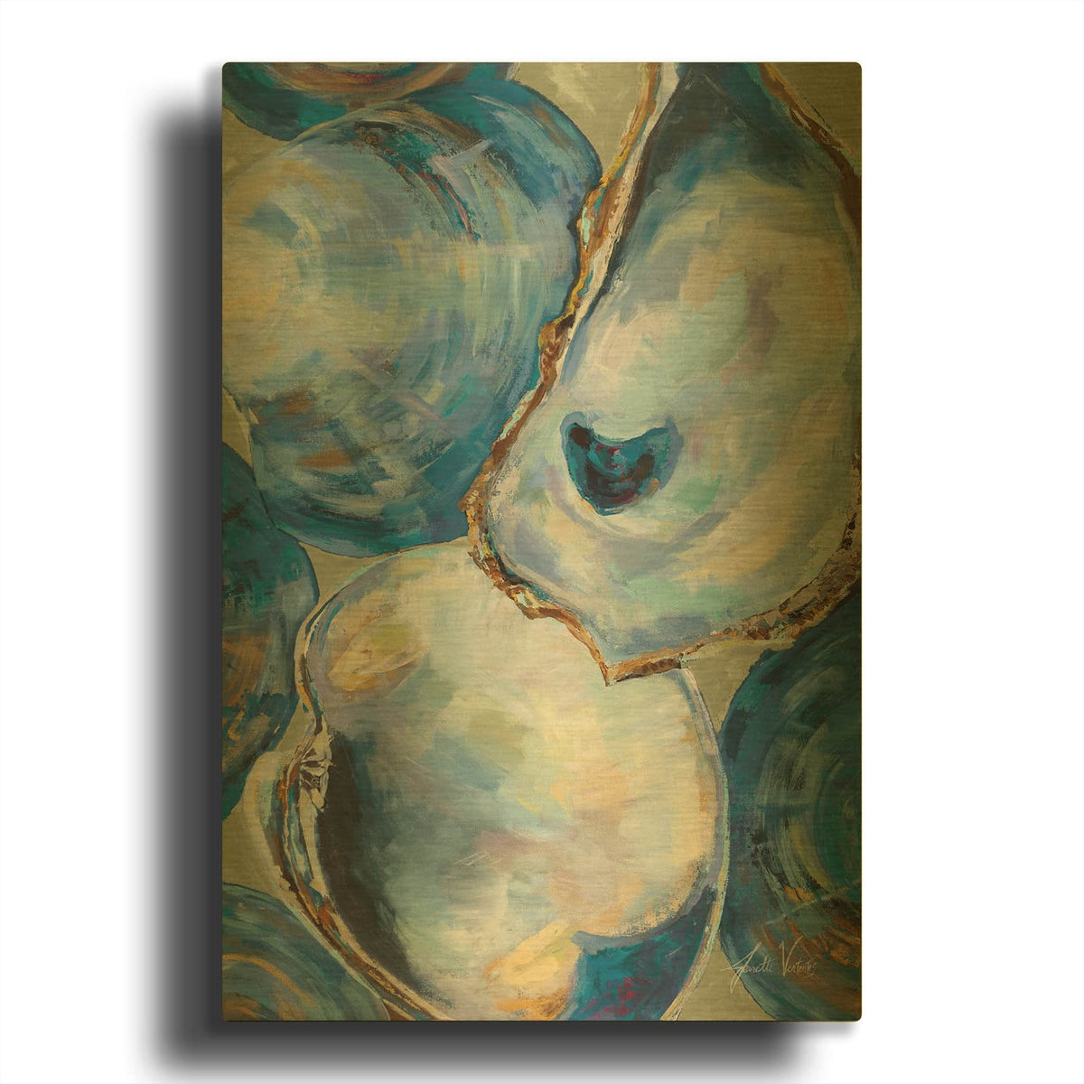 'Matununk Shells Tan Copy 2' By Jeanette Vertentes Gold Metal Wall Art
