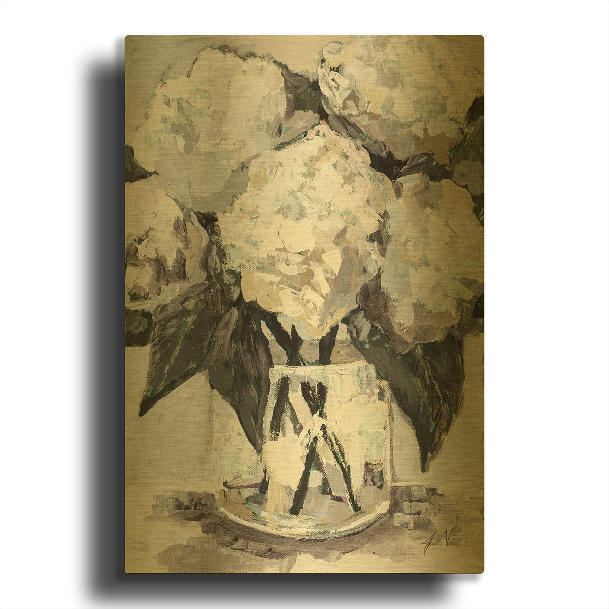 'Beach House Bouquet Neutral' By Jeanette Vertentes Gold Metal Wall Art