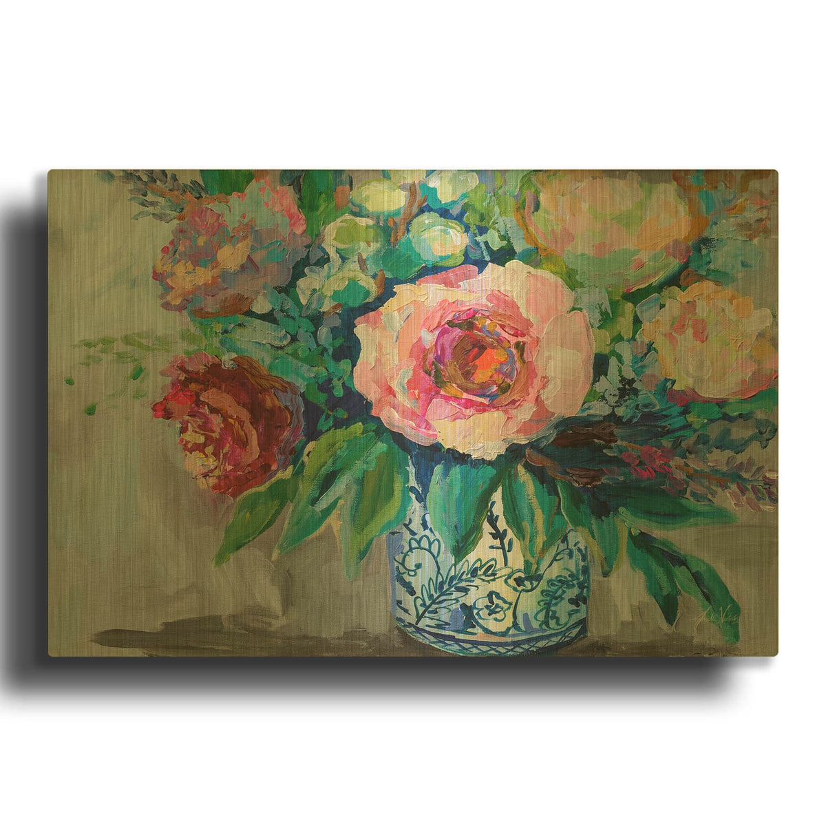 'China Rose' By Jeanette Vertentes Gold Metal Wall Art
