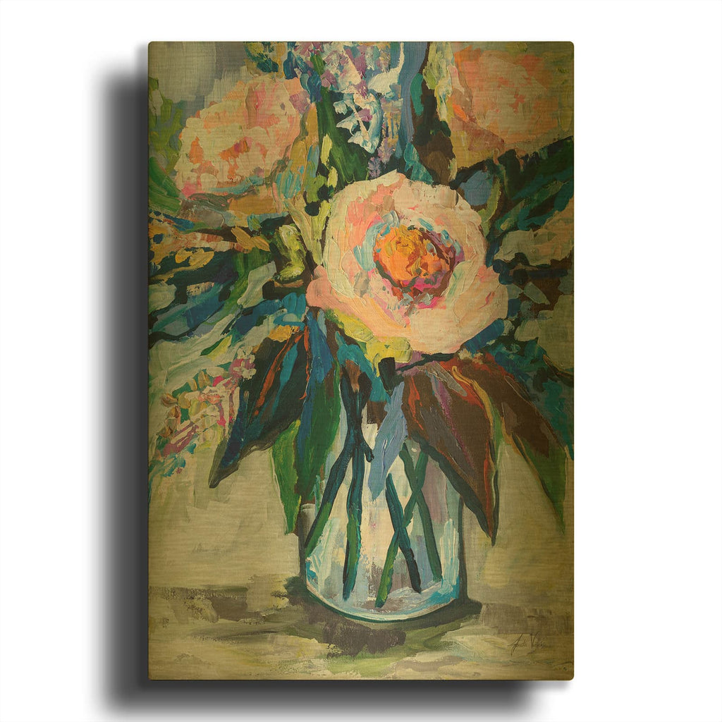 'Peach Petal' By Jeanette Vertentes Gold Metal Wall Art