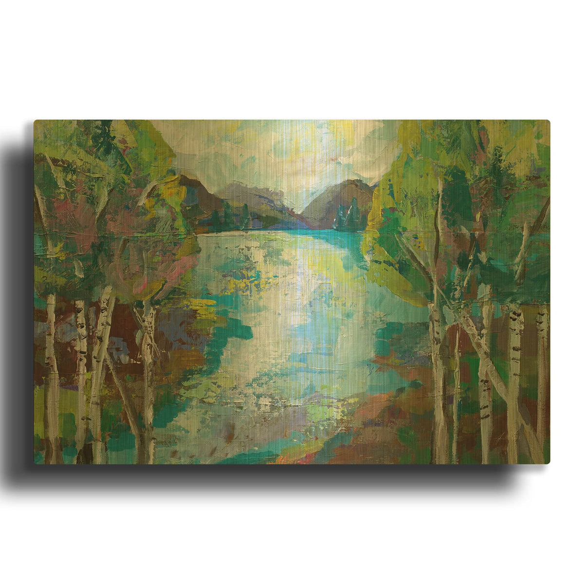 'Birch Pond' By Jeanette Vertentes Gold Metal Wall Art