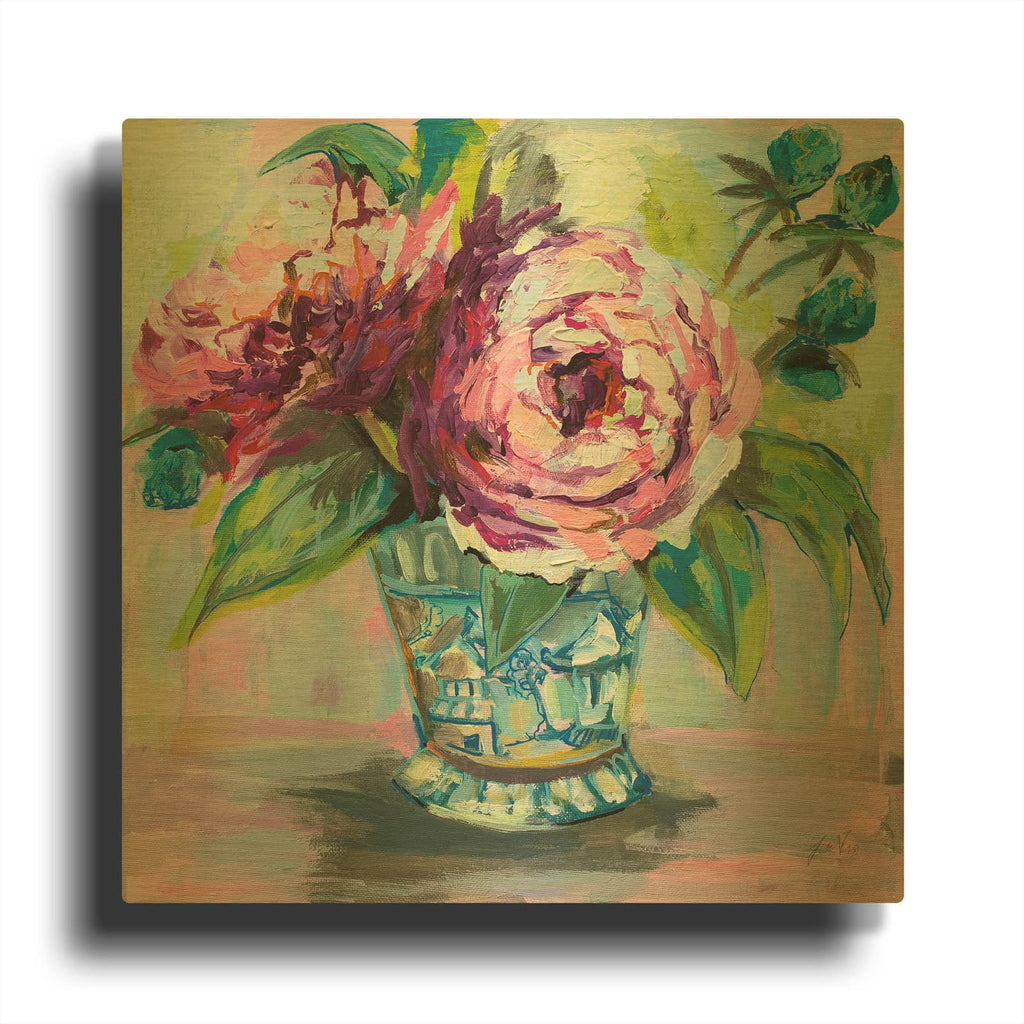 'Pink Peonies' By Jeanette Vertentes Gold Metal Wall Art