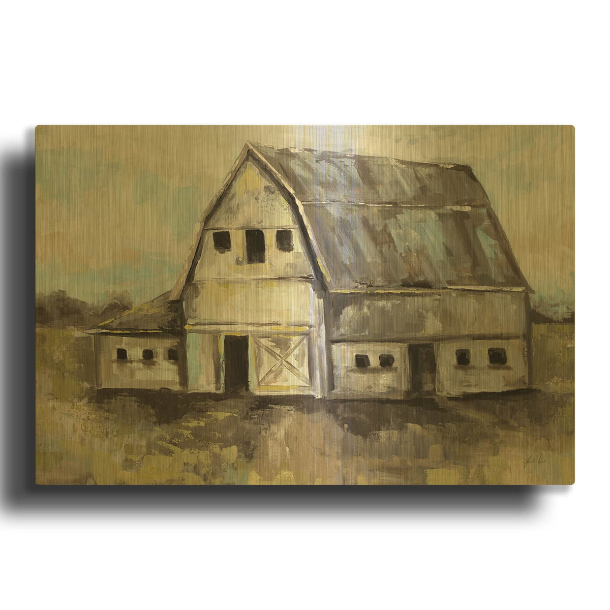 'Tranquil Barn' By Jeanette Vertentes Gold Metal Wall Art