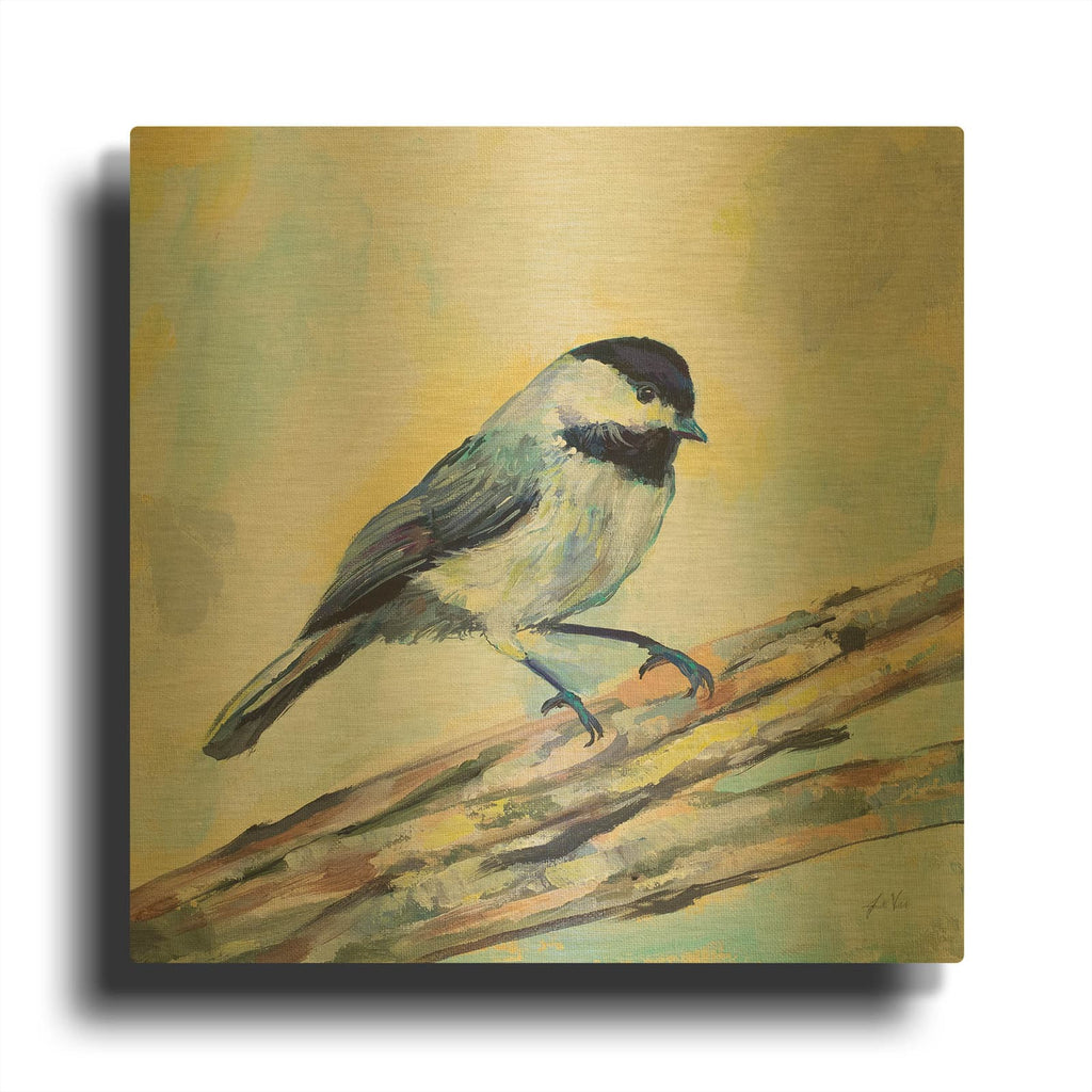 'Chickadee' By Jeanette Vertentes Gold Metal Wall Art