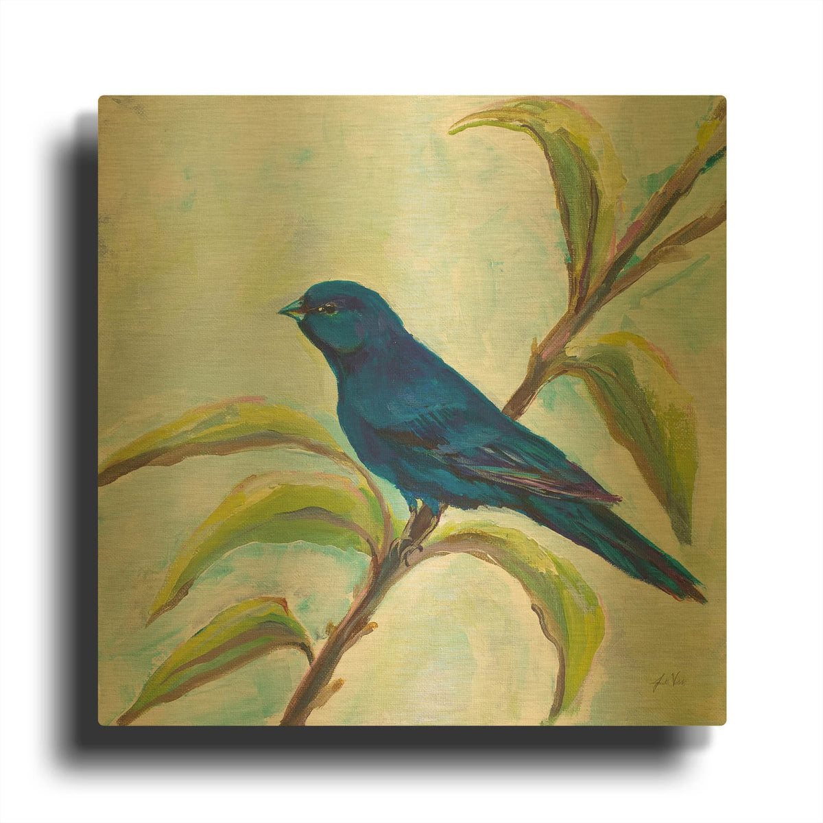 'Indigo Bunting' By Jeanette Vertentes Gold Metal Wall Art