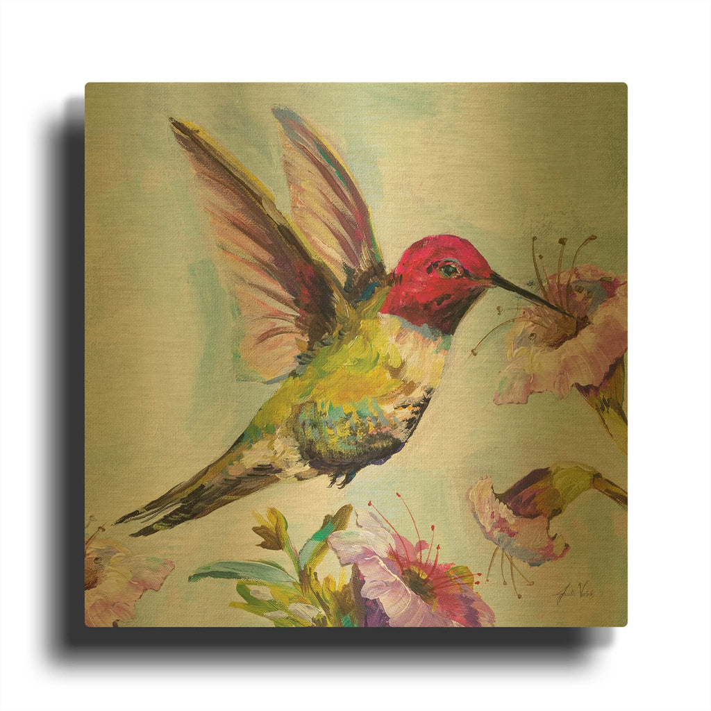 'Hummingbird I Florals' By Jeanette Vertentes Gold Metal Wall Art