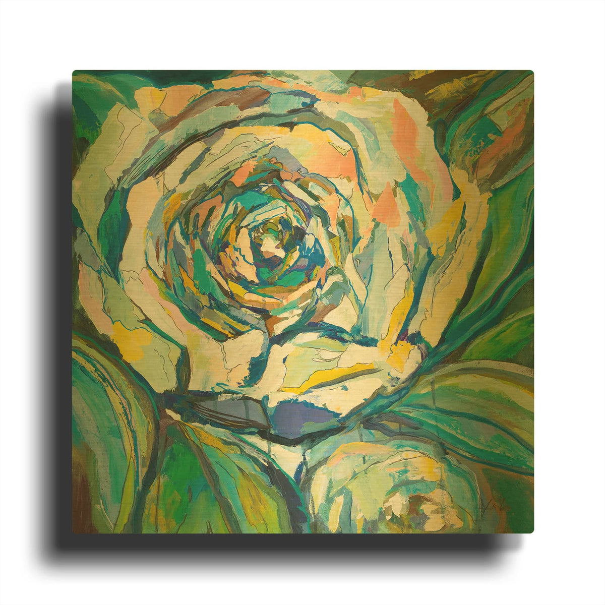 'Aqua Rose' By Jeanette Vertentes Gold Metal Wall Art