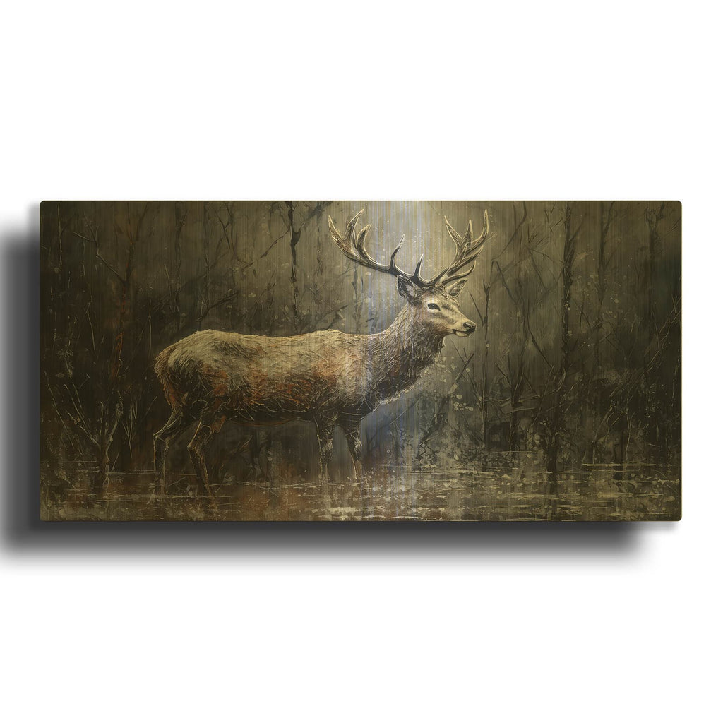 'Red Deer In The Morn' By The Golden Valley Gold Metal Wall Art