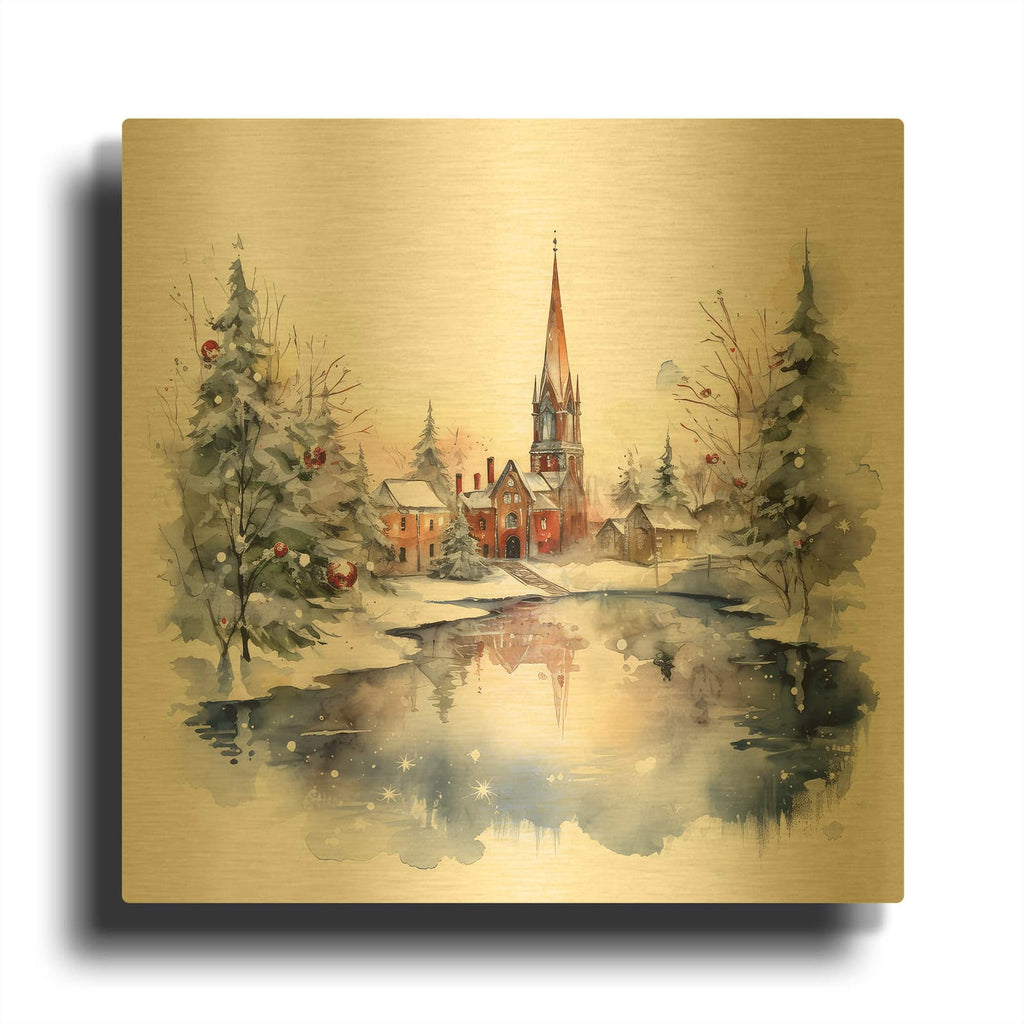 'Cathedral At Christmas' By The Golden Valley Gold Metal Wall Art