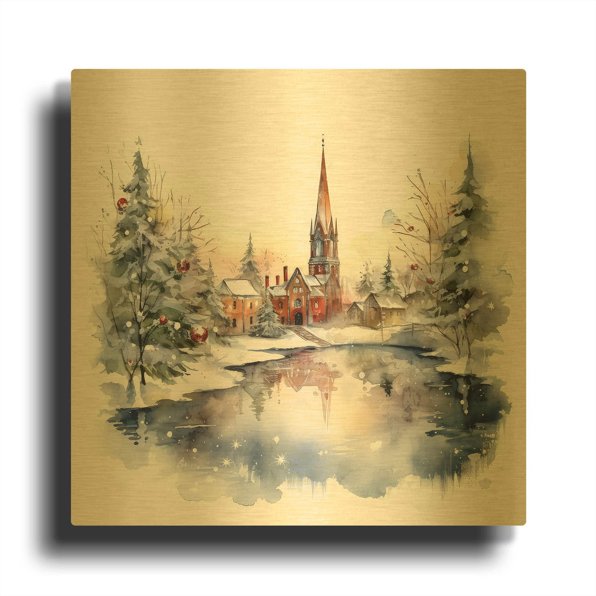'Cathedral At Christmas' By The Golden Valley Gold Metal Wall Art