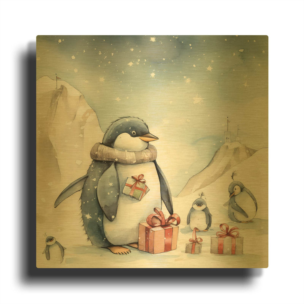 'Penguin Presents' By The Golden Valley Gold Metal Wall Art