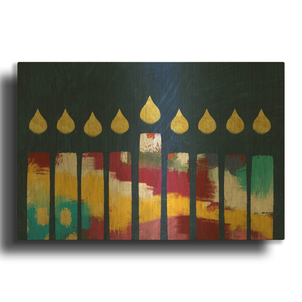 'Bold Colorful Menorah' By Linda Woods Gold Metal Wall Art