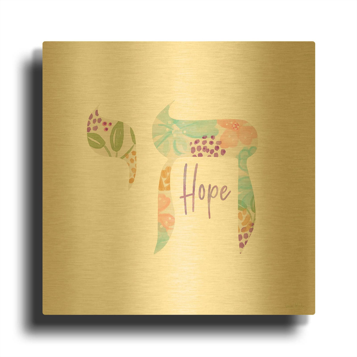 'Chai Hope' By Linda Woods Gold Metal Wall Art