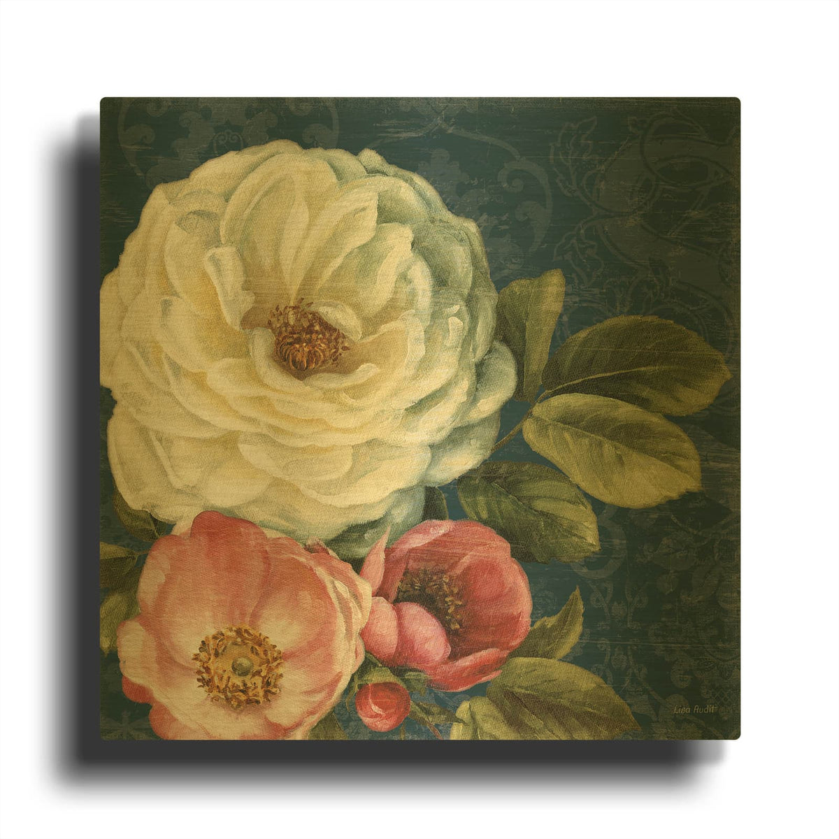 'Floral Damask II On Indigo' By Lisa Audit Gold Metal Wall Art