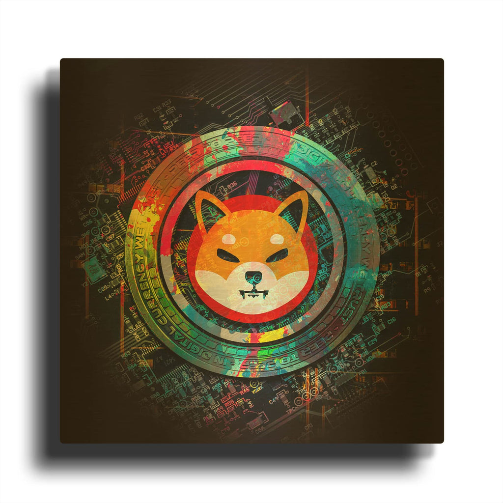 'Shiba Inu Crypto Power' By Valentyn Artemenko Gold Metal Wall Art
