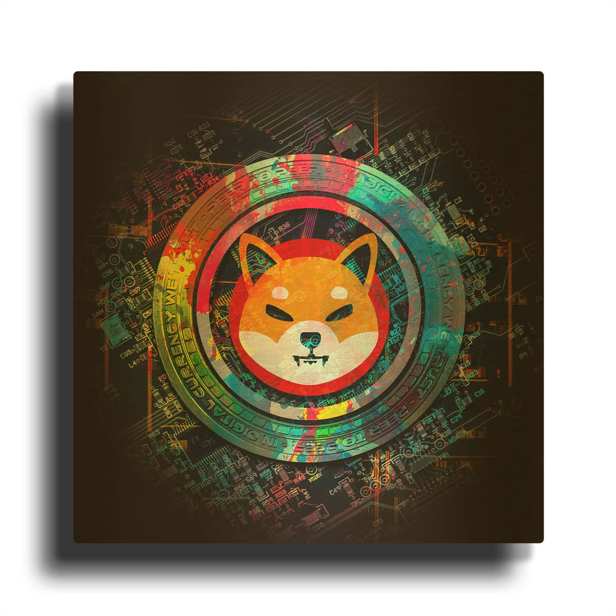 'Shiba Inu Crypto Power' By Valentyn Artemenko Gold Metal Wall Art