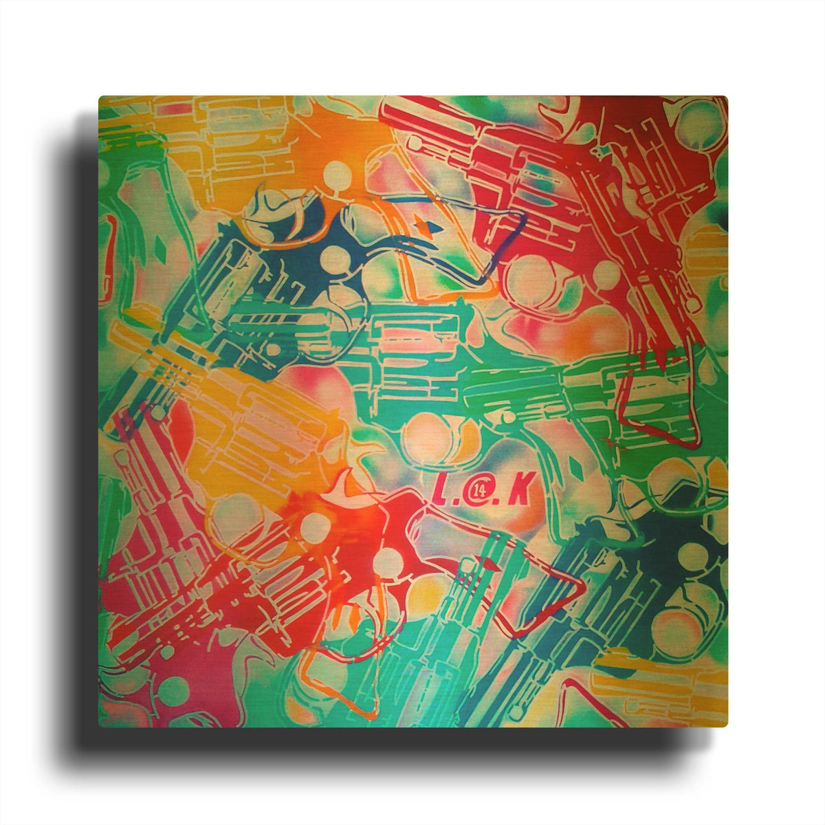 'Abstract Pop Guns' By Abstract Graffiti Gold Metal Wall Art