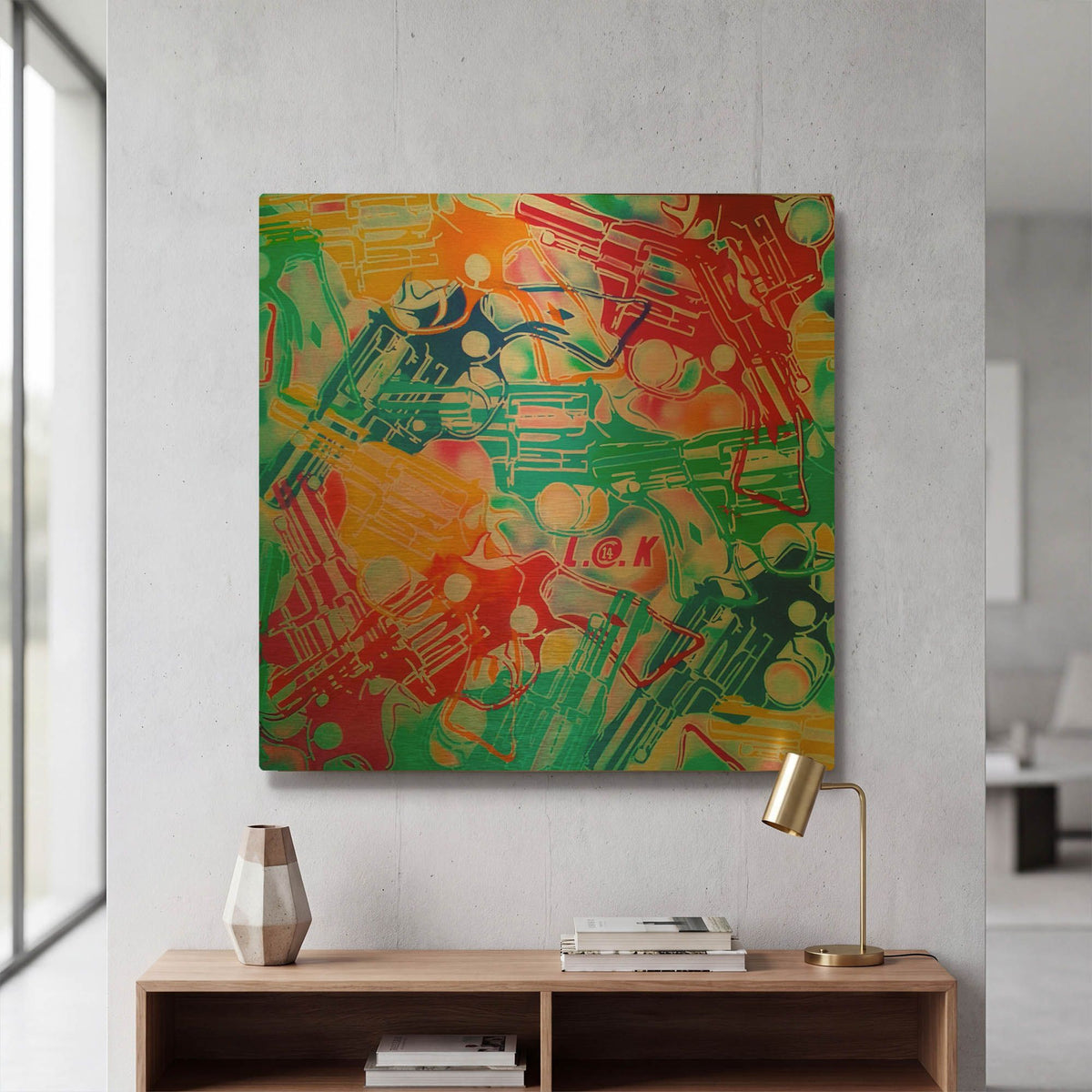 'Abstract Pop Guns' By Abstract Graffiti Gold Metal Wall Art
