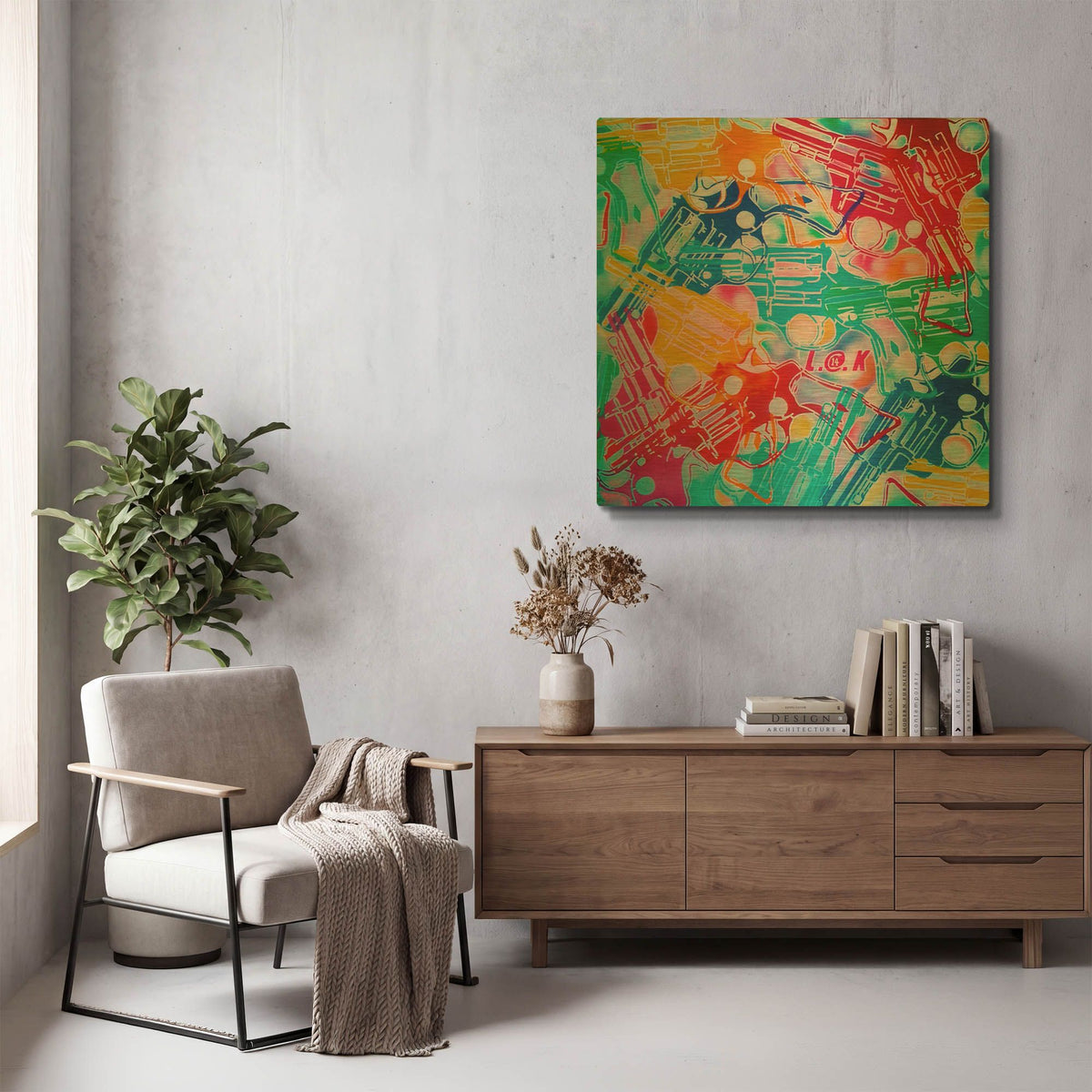 'Abstract Pop Guns' By Abstract Graffiti Gold Metal Wall Art