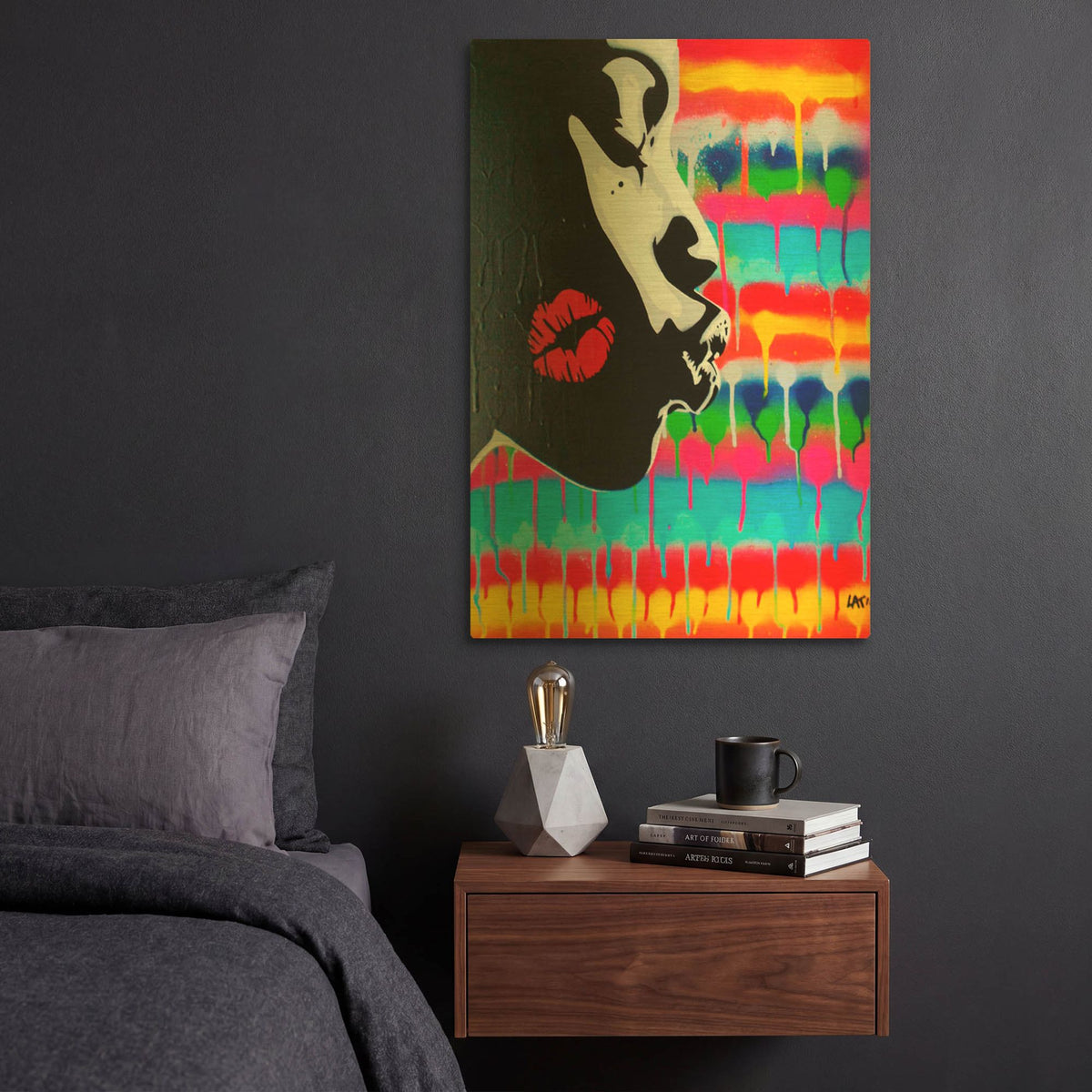 'Kiss' By Abstract Graffiti Gold Metal Wall Art