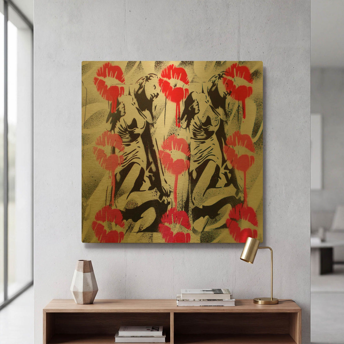 'Lip Service' By Abstract Graffiti Gold Metal Wall Art