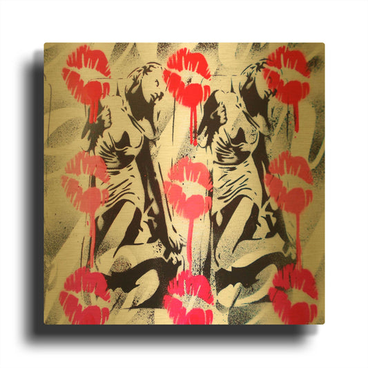 'Lip Service' By Abstract Graffiti Gold Metal Wall Art