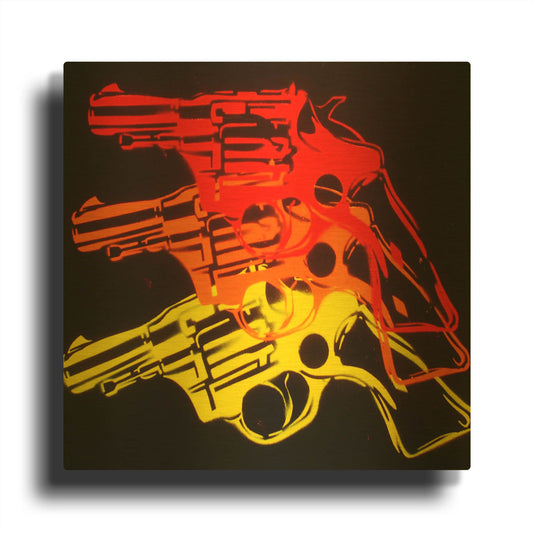 'Pop Gun 1' By Abstract Graffiti Gold Metal Wall Art