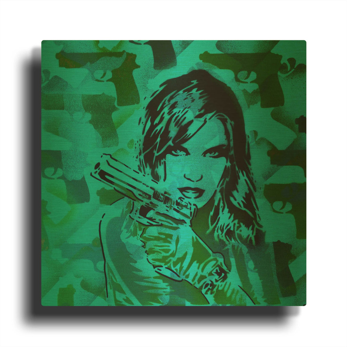 'Revolver Greens' By Abstract Graffiti Gold Metal Wall Art