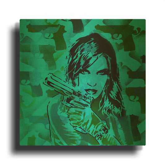 'Revolver Greens' By Abstract Graffiti Gold Metal Wall Art