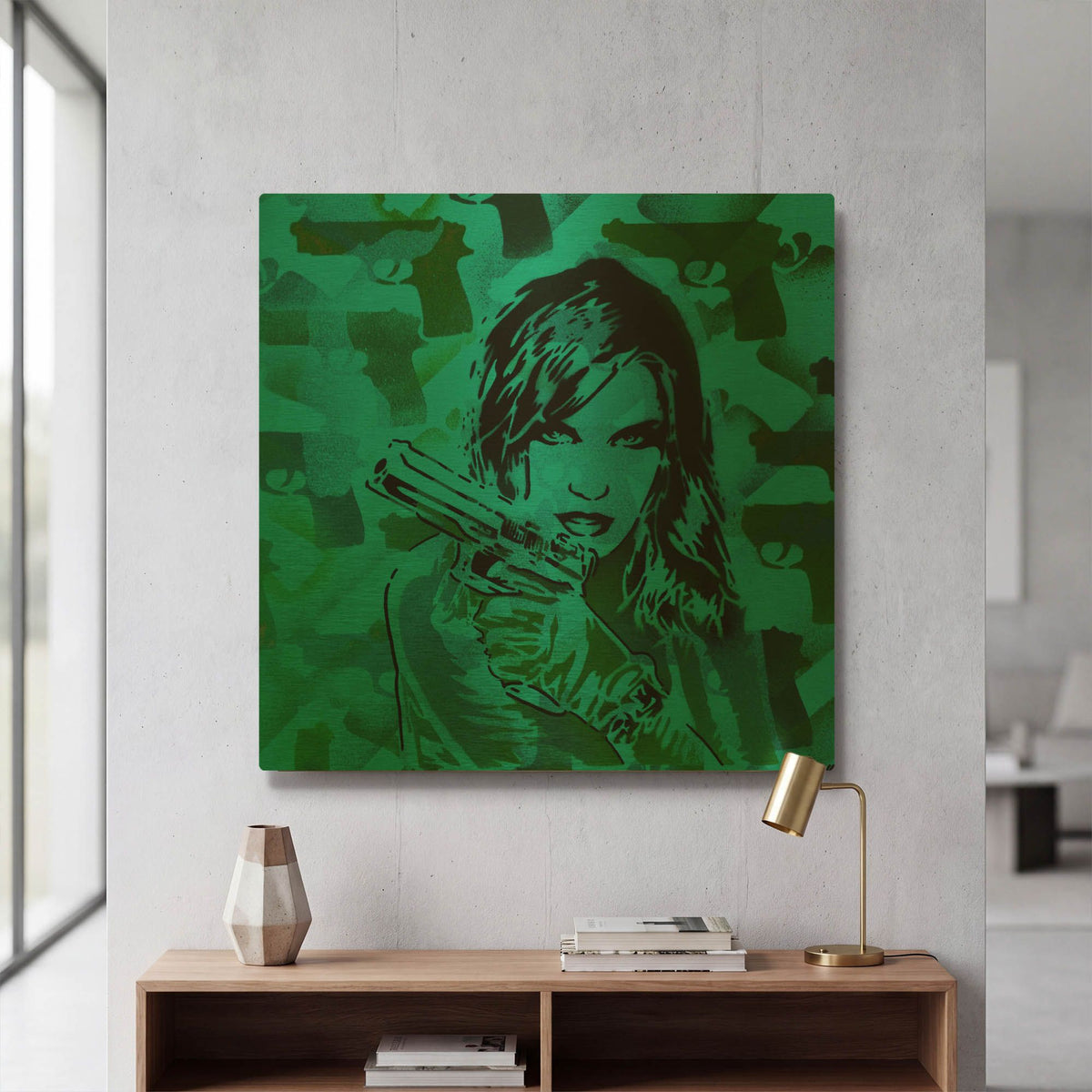'Revolver Greens' By Abstract Graffiti Gold Metal Wall Art