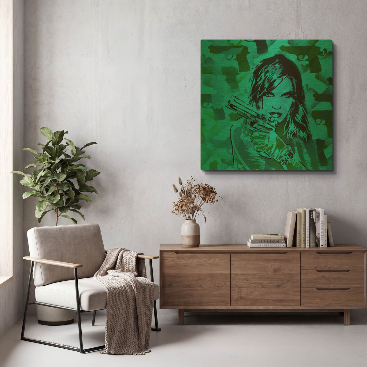 'Revolver Greens' By Abstract Graffiti Gold Metal Wall Art