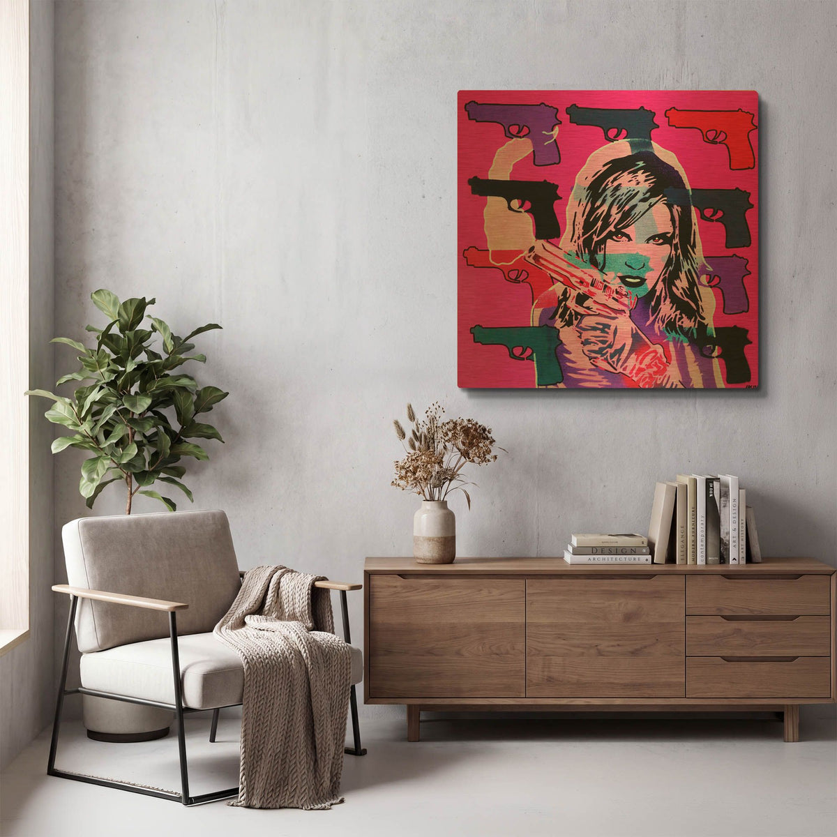 'Revolver Pinks' By Abstract Graffiti Gold Metal Wall Art
