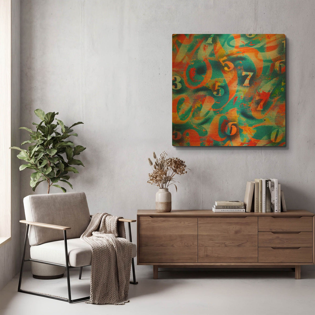 'Numbers' By Abstract Graffiti Gold Metal Wall Art