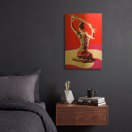 'Samurai' By Abstract Graffiti Gold Metal Wall Art