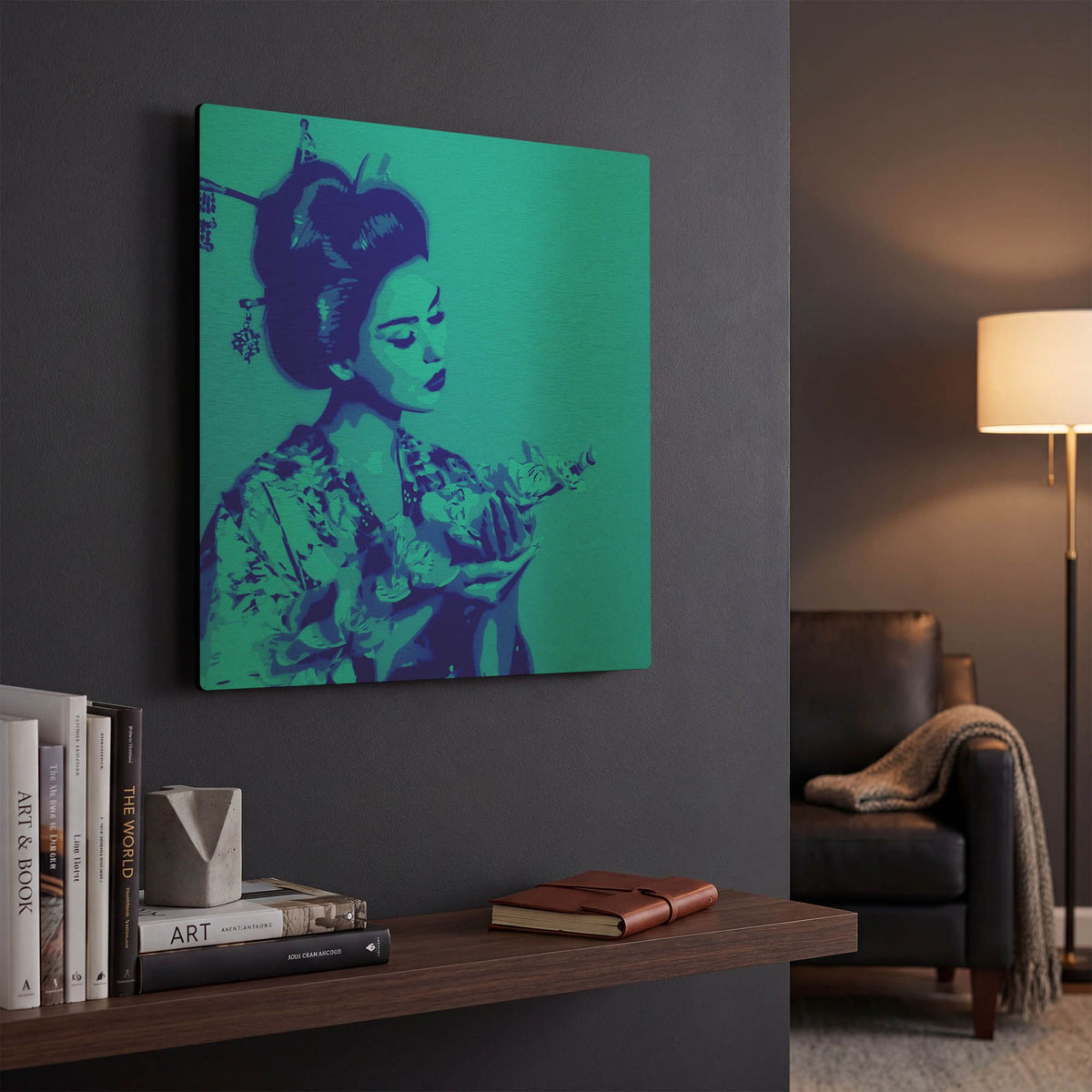 'Blue Geisha' By Abstract Graffiti Gold Metal Wall Art