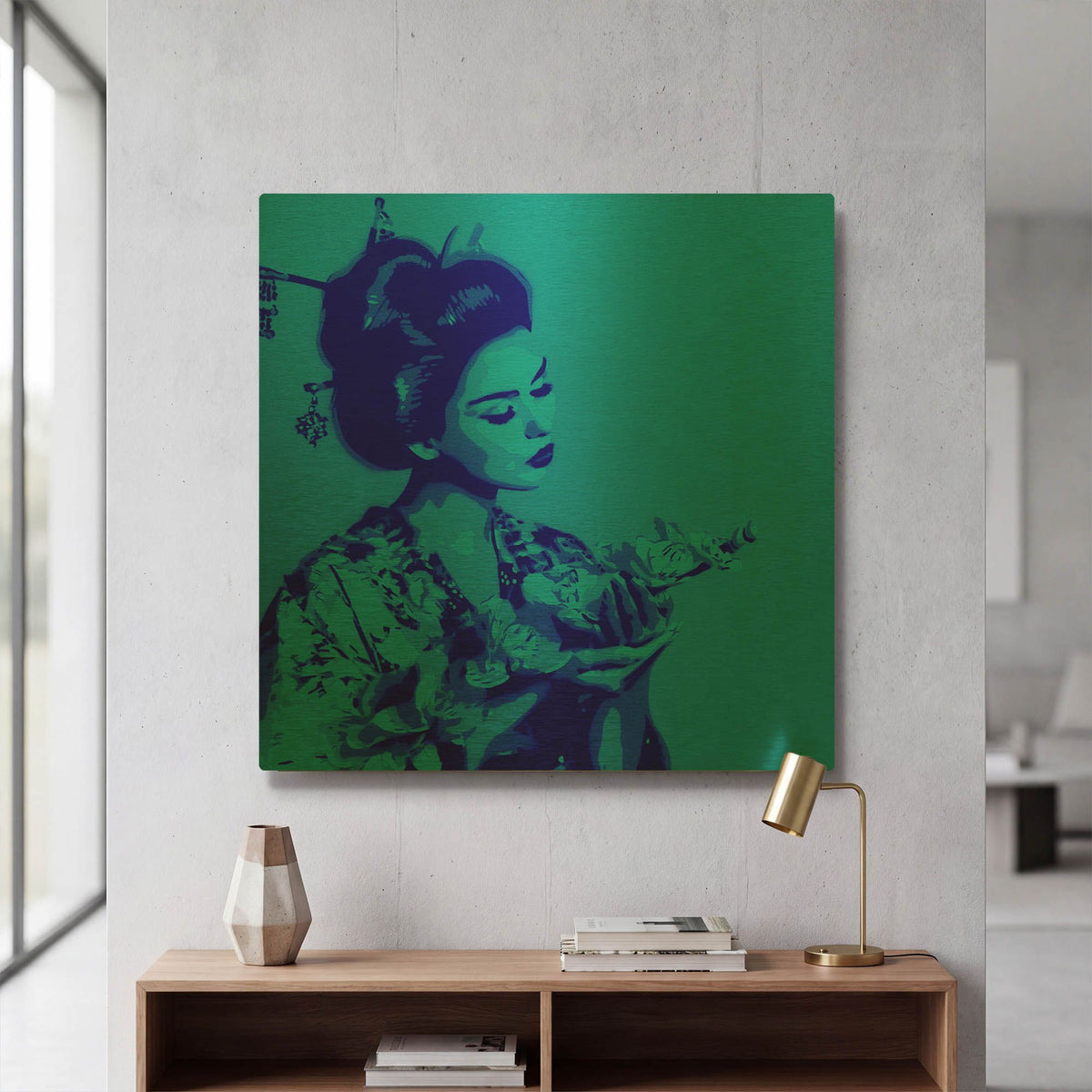 'Blue Geisha' By Abstract Graffiti Gold Metal Wall Art