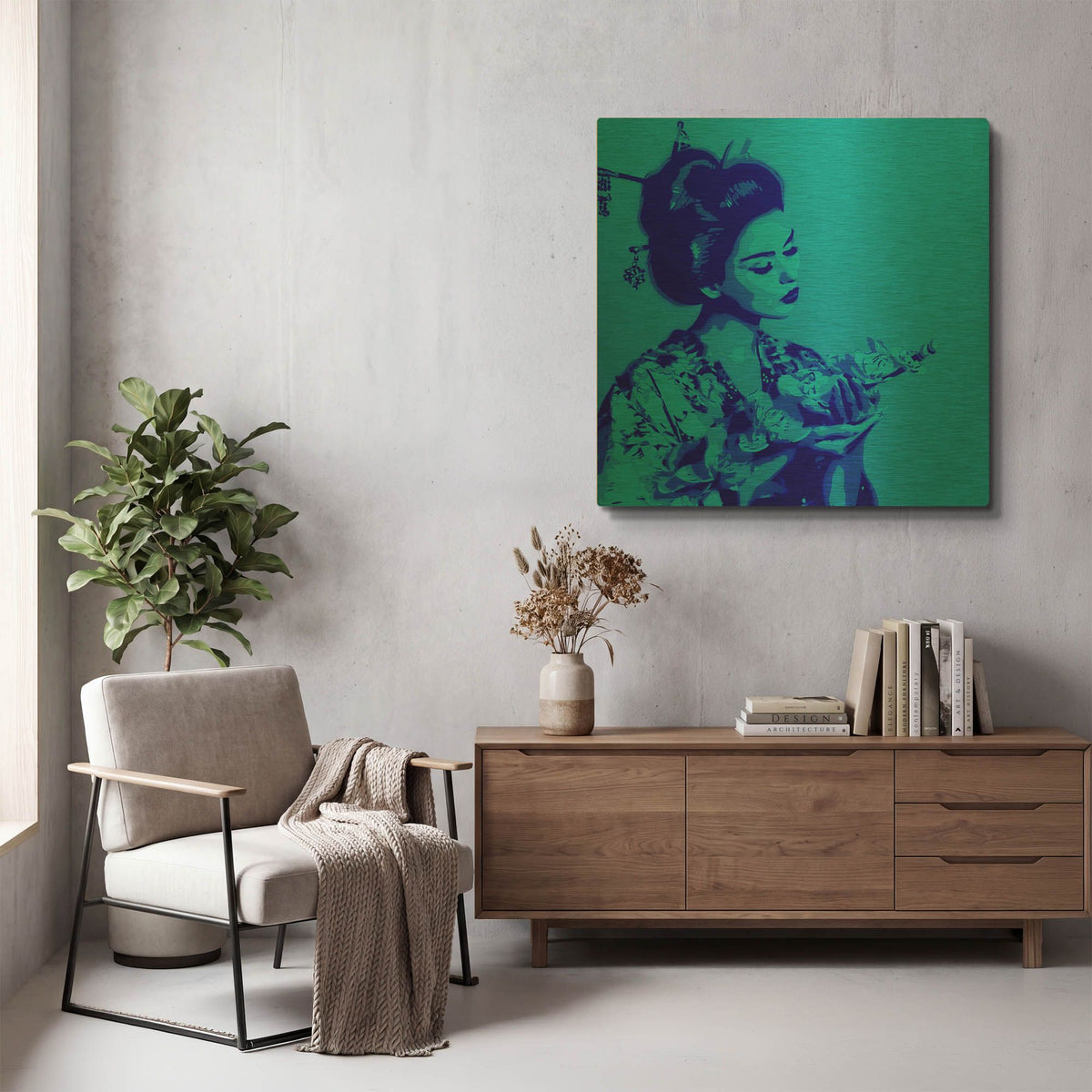 'Blue Geisha' By Abstract Graffiti Gold Metal Wall Art