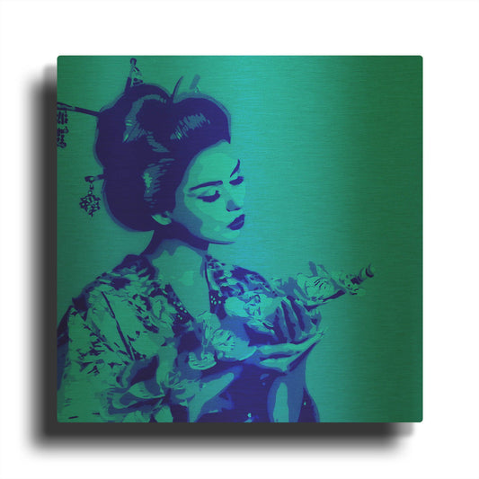 'Blue Geisha' By Abstract Graffiti Gold Metal Wall Art