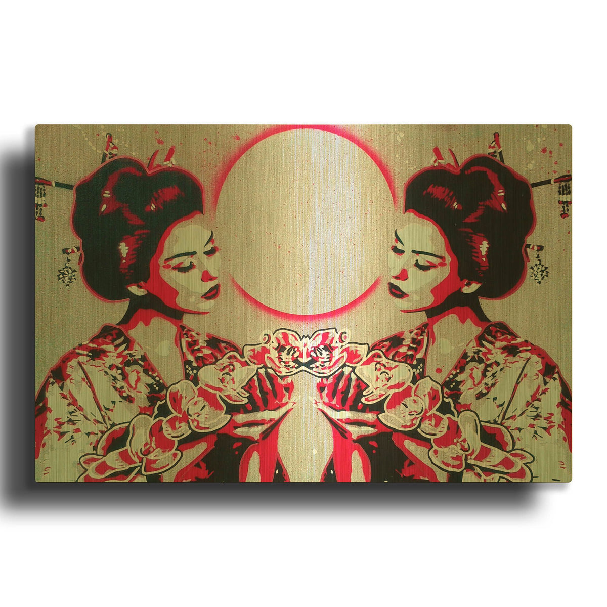'Mirror Geisha' By Abstract Graffiti Gold Metal Wall Art