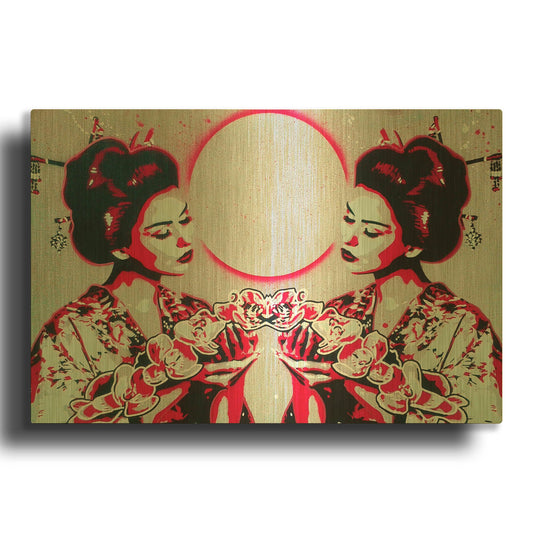'Mirror Geisha' By Abstract Graffiti Gold Metal Wall Art