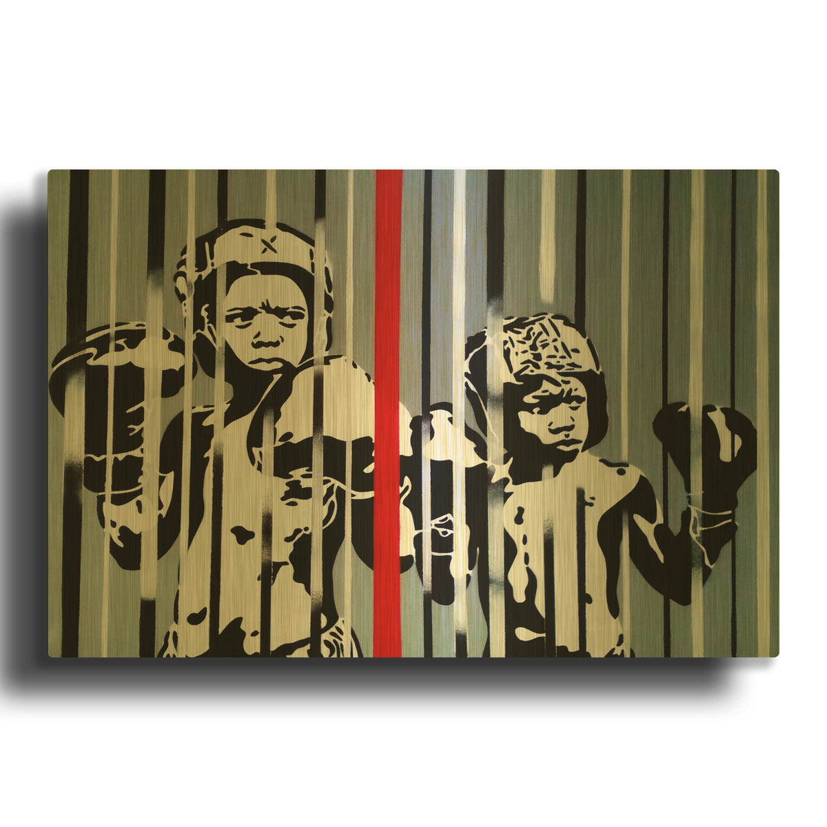 'Boxers Red Stripe' By Abstract Graffiti Gold Metal Wall Art