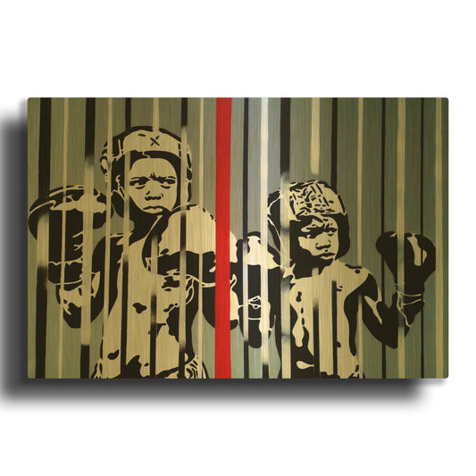 'Boxers Red Stripe' By Abstract Graffiti Gold Metal Wall Art
