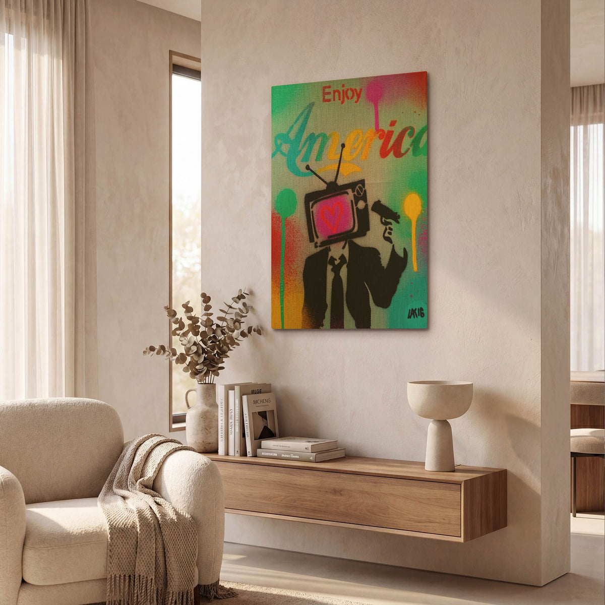 'Enjoy America' By Abstract Graffiti Gold Metal Wall Art