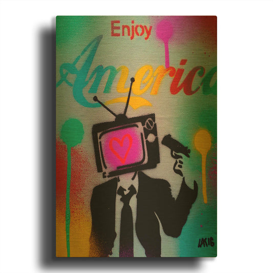 'Enjoy America' By Abstract Graffiti Gold Metal Wall Art
