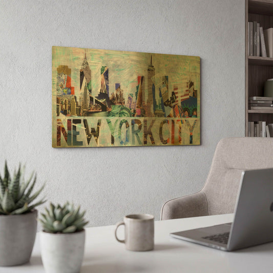 'New York' By Artpoptart Gold Metal Wall Art
