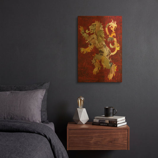 'Lion Crest' By Artpoptart Gold Metal Wall Art